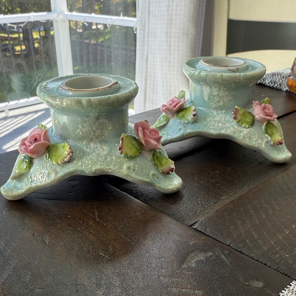 Unique Vintage Floral Ceramic Candle Holders
